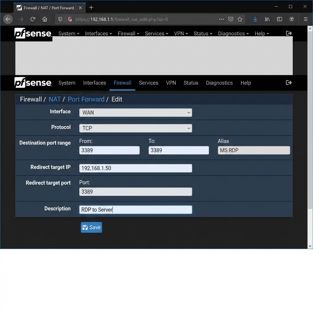Configuração de NAT Port Forward