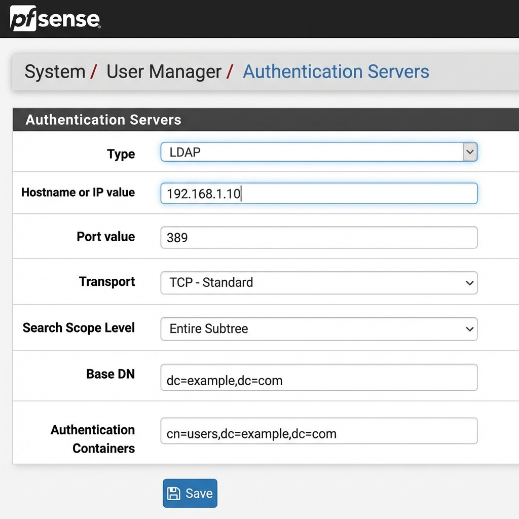 Configuração LDAP pfSense