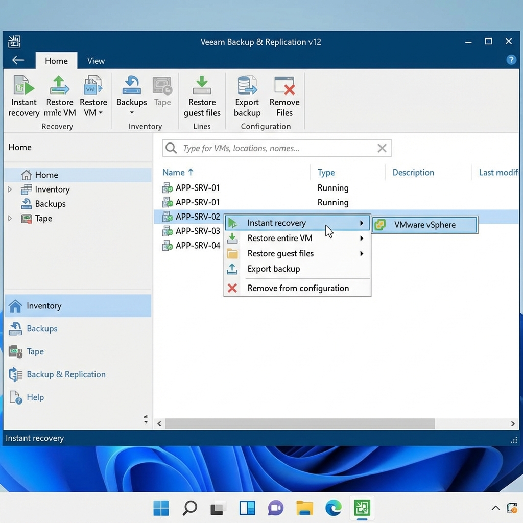 Menu Instant Recovery