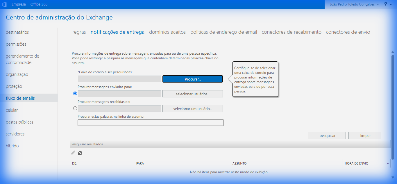 Tela de Notificações de Entrega ECP