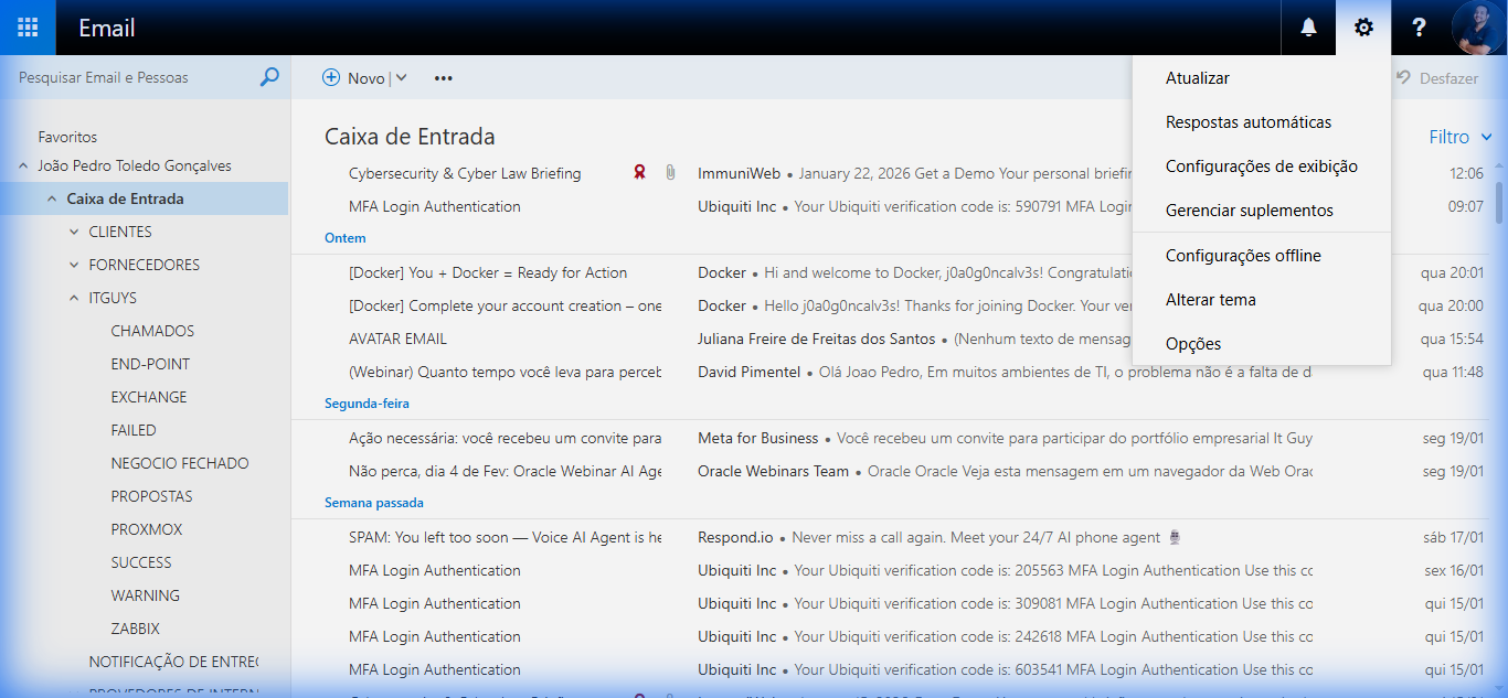 Menu de Configurações